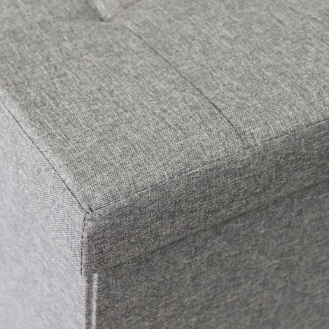 Pouf contenitore rettangolare in tessuto grigio con ampio spazio di stoccaggio ideale per salotto 76x38xH38 cm
