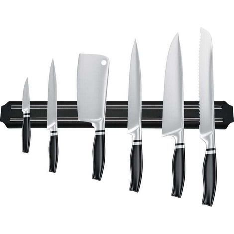 Porte couteau magnetique, barre aimantée porte couteaux, range couteaux cuisine magnétique en acier inoxydable noir porte barre à couteaux aimantée pour cuisine (38 cm)- (1/4)