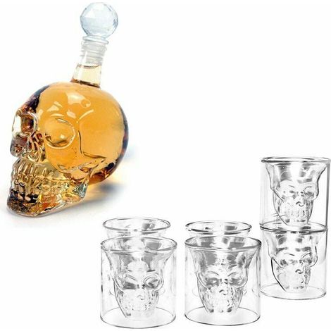 Ensemble de verres à whisky, gin, rhum et autres boissons en forme de tête de mort, idéal pour les fêtes, la maison et le bar. Parfait pour le whisky, le gin, le rhum et les cocktails. (1/5)
