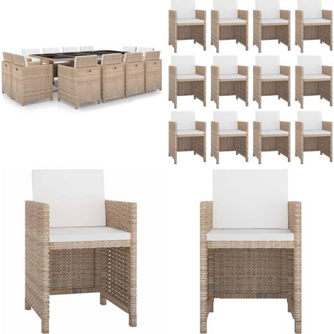 13-tlg. Garten-Essgruppe mit Auflagen Poly Rattan Beige - Rattan-Tisch - Gartenstuhl (1/5)