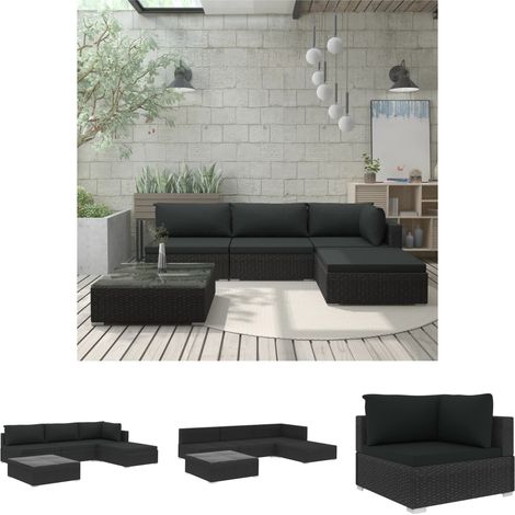 Gartenmöbel - vidaXL 5-tlg. Garten-Lounge-Set mit Auflagen Poly Rattan Schwarz - Auflagen (1/5)