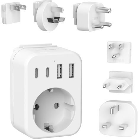 Adaptateur Prise France vers USA/UK/Japan/AUS/Afrique du Sud,Adaptateur Voyage Universel International avec 2 USB et 2 Type C, Type B/G/C/A/I/M Prise (1/5)