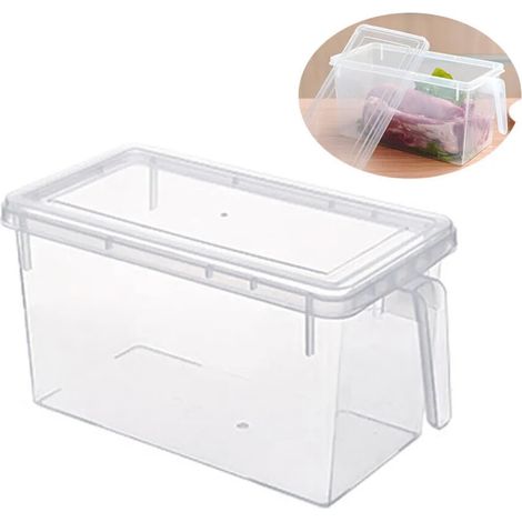 Boîte de rangement avec couvercle et poignée, transparente, adaptée au réfrigérateur, pour l'organisation de la maison dans la cuisine et sur le plan de travail.-AquaForge (1/5)
