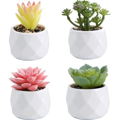 4 Pièces Plantes Succulentes Artificielles Petites Plantes Artificielles Réaliste avec Pot pour Mariage, Bureau, Maison, Salon, Décoration de Salle de Bain (1/5)