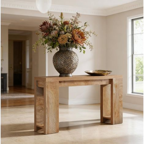 Table console 160x30 cm marron en bois style rustique avec grande capacité de rangement (1/5)