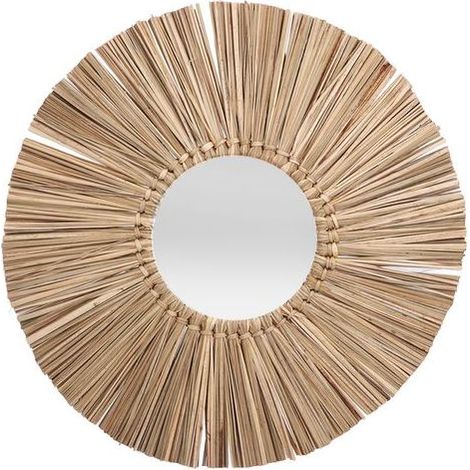 Miroir de Toilette Rond Tressé en Paille Naturelle - Décoration Murale Rétro Style Scandinave avec Franges (1/5)