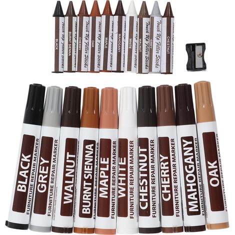 Lot de 10 marqueurs de meubles imperméables, séchage rapide, résistants au frottement, crayons de retouche bois avec taille-crayon (1/5)