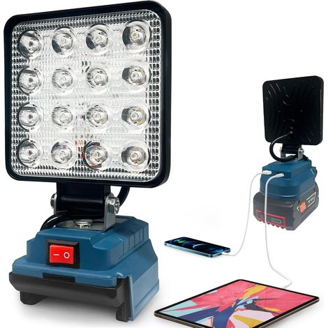 Lampe LED sans fil pour système de batterie 18 V, 48 W 4800 lm, projecteur de chantier LED avec USB + type C, projecteur sans fil pour éclairage de travail, chantier, réparation (1/5)