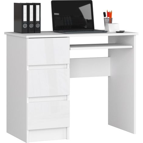 Scrivania: 3 cassetti, 1 ripiano, bianco bianco lucido, 90 x 77 x 50 cm (1/5)