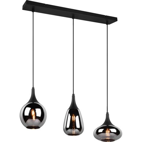 Suspension décorative 3 lumières en verre irrégulier noir chrome E14 Trio VESTARI (1/5)