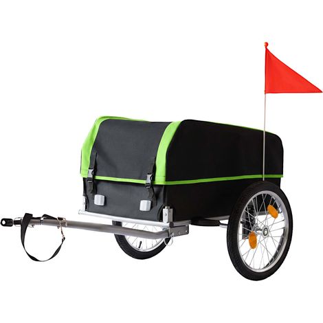 Relaxdays bicycle cargo trailer, foldable, 120L, rain cover, flag, 59x124x69cm, black-green (1/5)