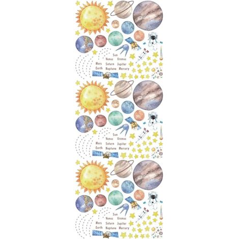 3ensembles Set De Stickers Muraux Astronautes Et Planètes Décalcomanies Décoratives Pour Frigo Murs Et Fenêtres Adhésifs Amovibles Sans Trace Design Cartoon Attrayant Pour (1/5)