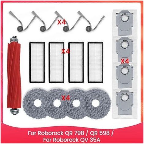 Pièces détachées pour aspirateurs Roborock QR 798 / QR 598 / Roborock QV 35A : rouleau principal, brosse latérale, filtre HEPA, lingette de nettoyage et sac à poussière (1/5)