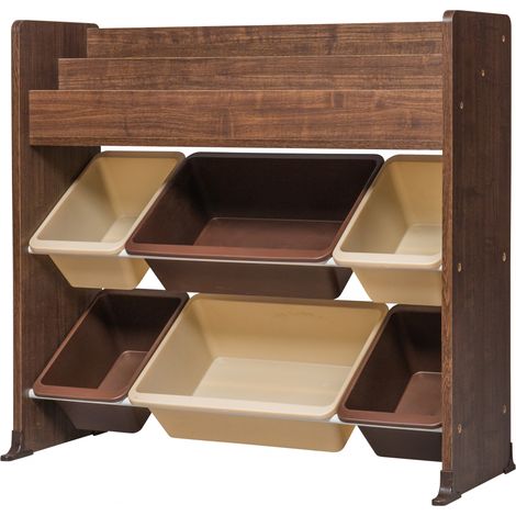 Iris Ohyama, Spielzeugregal, Möbel, Kinderbücherregal, 6 Truhen -ETHR-26-Brown, W34,7 x D86,3 x H79,8 cm