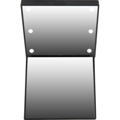 Miroir de poche pliant portable avec 6 LEDs, alimenté par batterie pour maquillage (Noir) (1/5)