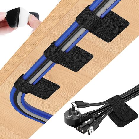 attache cable adhesif organisateur de cable clips cables 50Pcs cable management bureau clip cable adhesif cable organizer réutilisables pour TV PC ordinateur portable Ethernet bureau (Noir) (1/5)
