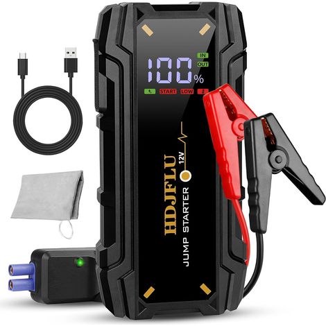 Démarreur de Voiture Portable 3000A (7,0 litres pour Le Moteur à Essence et 5,5 litres pour Le Moteur Diesel), Batterie de Voiture 12v, câble de démarrage Intelligent, éclairage (1/5)