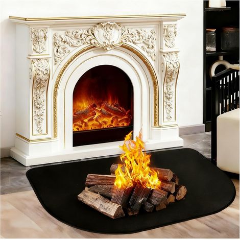 Tapis Ignifuge Cheminée, 80x50 cm, 1000°C Résistant Tapis de Cheminée, Protection Sol contre Étincelles et Chaleur, Imperméable Antidérapant pour Poêle à Bois(Noir) (1/5)