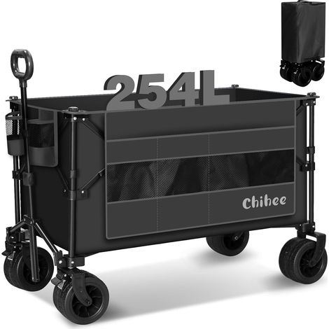Chariot de Jardin Pliable Utilitaire pour l'Extérieur - Plage, Capacité 254L, Portatif Robuste, Roues Tout Terrain, Poche Latérale Surdimensionnée, 2 Porte-Boissons (1/5)