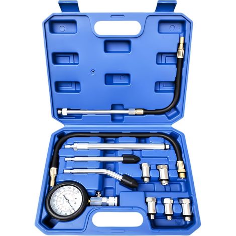 Kit de test de compression 11 pièces : Testeur de compression pour moteurs essence (0-300 PSI / 0-20 bar), manomètre de compression, compressiomètre de pression de cylindre (1/5)