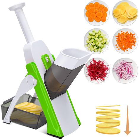 Trancheuse manuelle en plastique ABS – Lame en acier inoxydable – Coupe en julienne, dés et cubes – Ventouses pour stabilité (1/4)