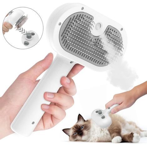 3-in-1 Steam Cat Brush for Dogs and Cats, Rechargeable Cat Brush with Water Reservoir, Suitable for Short and Long Hair Cats, Ideal for Massage and Grooming (1/5)
