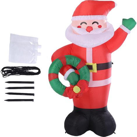 Aufblasbarer Weihnachtsmann, 1,80 m groß, wasserdicht, hält einen Kranz und ist mit LED-Lichtern geschmückt, ideal zum Dekorieren Ihres Gartens zu Weihnachten (US-Stecker). (1/5)