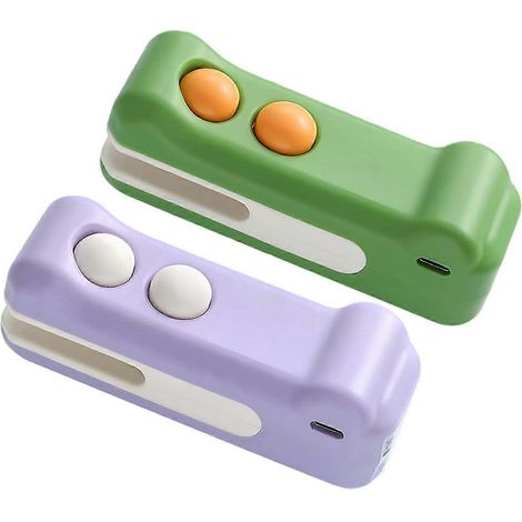 Lot de 2 mini scelleuses de sachets avec cutter et aimant, scelleuse de sachets rechargeable portable, scelleuse de petits paquets pour chips et snacks (1/5)