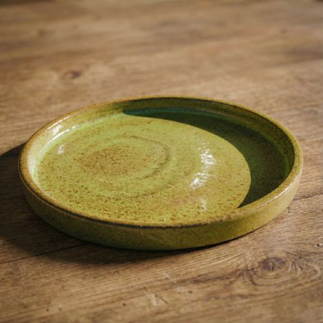 Soucoupe 28cm vert de lac faite à la main en terre cuite émaillée (1/2)