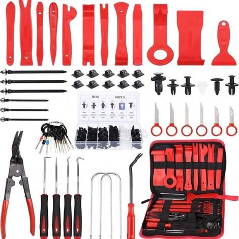 158 Pièces Outils De DéMontage De Garnitures Trousse Rivet Clips et Bandes de Câble pour Voiture Porte Panneau Tableau de Bord (1/4)