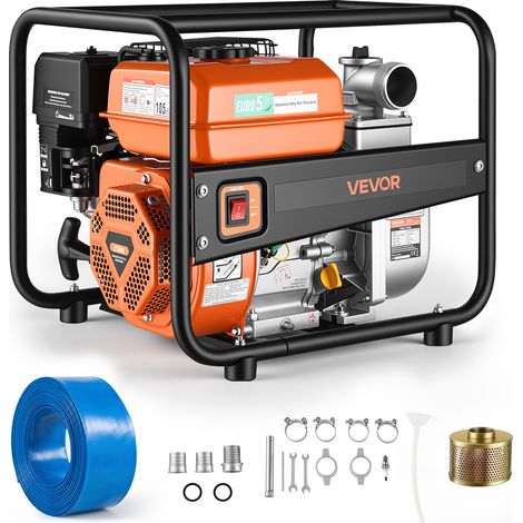VEVOR Wasserpumpe Benzin 158 GPM, 2 Zoll Schmutzwasserpumpe 7 PS Motorpumpe Tragbar mit 7,62 m Förderschlauch & Gusseisenlaufrad Wasserförderpumpe für Bewässerung Entwässerung Baustellen Teiche (1/5)