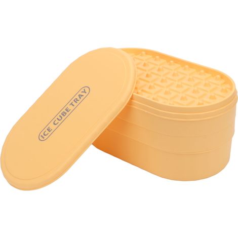 Bac à glaçons 72 cubes, boîte de rangement facile à presser, grande capacité, qualité alimentaire, avec couvercle, jaune, idéal pour la maison, le bar et les fêtes. (1/5)