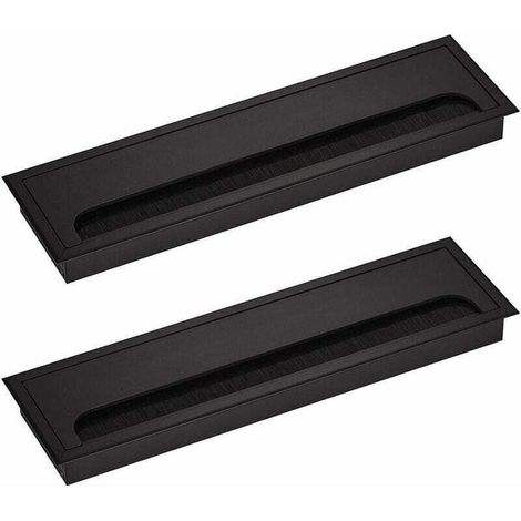 Rectangular Cable Management Cover 80 x 280 mm for Recessed Installation on Desk, Cable Organizer for Furniture, Black Anodized Aluminum, Cable Passage, Cable Cover, Pack of 2 (1/4)