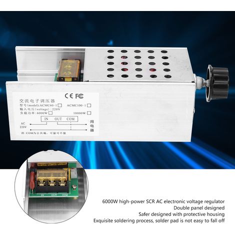 Variateur de tension électronique 6000W 220V thyristor CA régulation vitesse gradateur régulation thermique boîtier alliage alu 15.3x6.1x4.8cm pour maison usine avec 1 couvercle bouton (1/5)