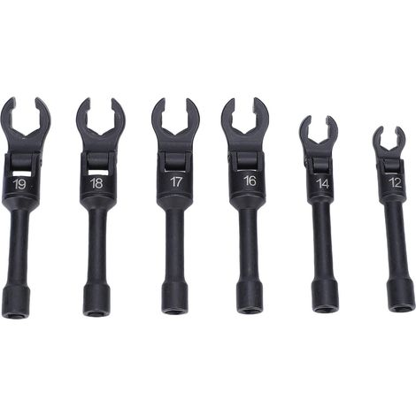 Jeu 6 clés à tuyauter flexibles à tête longue 3/8" pour injecteurs et conduites carburant, douilles métriques 12-19mm, coffret (1/5)