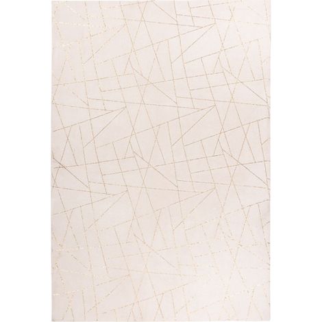 Tapis Géométrique à Poils Longs "Bijou" Blanc & Or 120 x 170 cm (1/4)