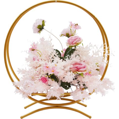 80cm Support à fleurs rond en métal doré, support de mariage à double anneau, support de décoration de fête (1/5)