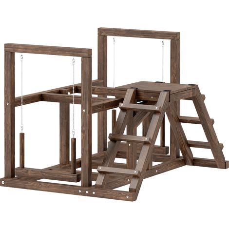 Aire de jeux en bois pour poules, perchoir avec balançoire, échelle et plateformes, 82 x 60 x 55 cm, marron (1/5)