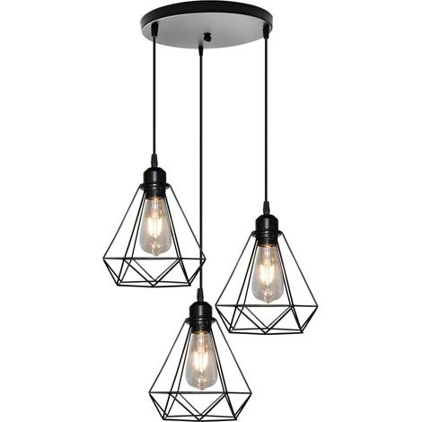 3 Lights Pendant Lamp Black Adjustable Height Ceiling Lights E27 Metal Hanging Lights for Kitchen Living Room Hallway