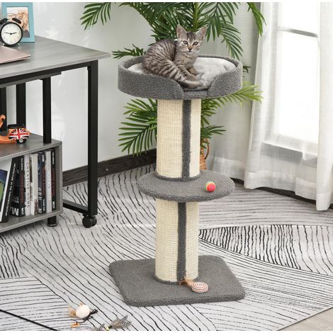 Árbol para gatos con plataforma, sisal, carga máxima 30 kg, gris OKMYHOME (1/5)