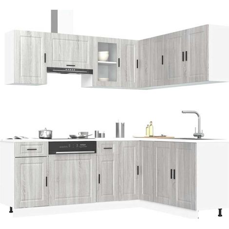 11-tlg. Küchenschrank-Set Porto Grau Sonoma Holzwerkstoff