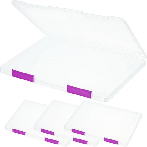 A4 Aktenbox mit Schnalle, 4er-Set, stapelbar, staubdicht, lila