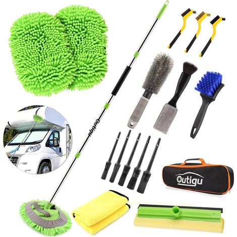Kit de nettoyage de voiture, 157 cm, gant de lavage de voiture avec long manche, brosse de lavage de voiture, brosse de roue de voiture, ensemble de brosses de nettoyage de voiture complet (1/5)