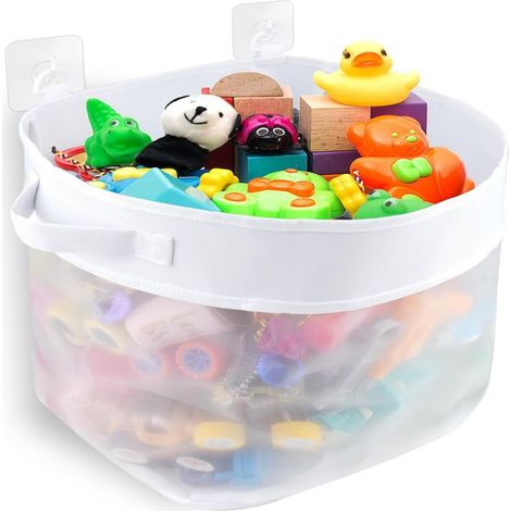 Filet/sac/organisateur de rangement pour jouets de bain - Avec ventouses - Nettoyage facile et sans dégâts - Blanc (1/5)