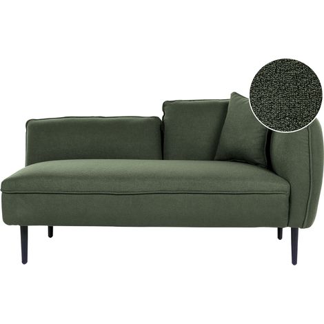 Chaise longue de poliéster verde oscuro negro derecho bouclé patas de metal cojín Chevannes (1/5)