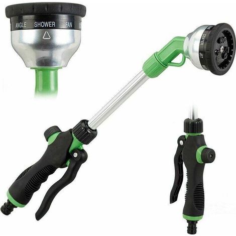 Pomme d'arrosage premium, pistolet d'irrigation à 9 fonctions, facile à utiliser d'une seule main, avec une longueur de 44 cm, en noir et vert. (1/4)