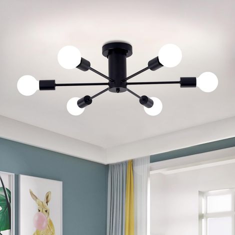 Ortviai Lustre moderne 6 sources LED semi-encastré noir pour salon, salle à manger ou chambre – design industriel et élégant (1/4)
