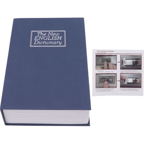Coffre-fort de livre Coffre-fort de détournement de dictionnaire moyen innovant avec serrure codée pour stocker de l'argent, des bijoux, des cartes, des documents, bleu (1/5)