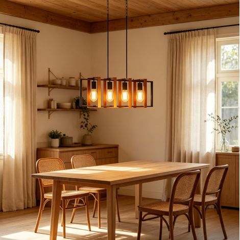 Suspension 80x21x90-130 cm acier et bois noire, hauteur réglable pour salle à manger FloraGrace (1/5)