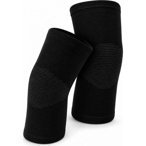 2PCS Genouillère en Bambou, Genouillère de Contention,Noir,XL (1/5)